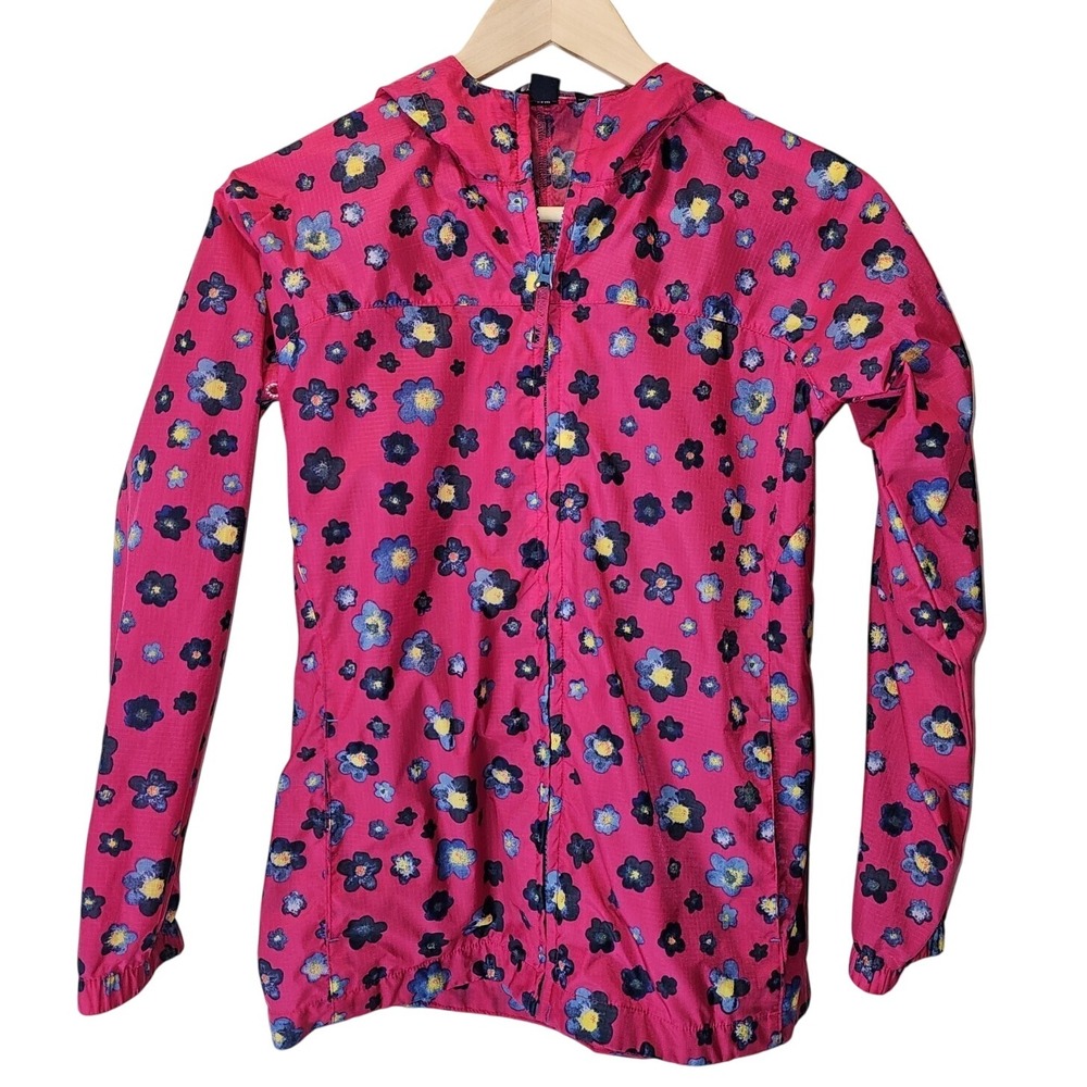 Lands end Zipper Front Girls Pink Floral Windbreaker Jacket Size Medium 10/12‎